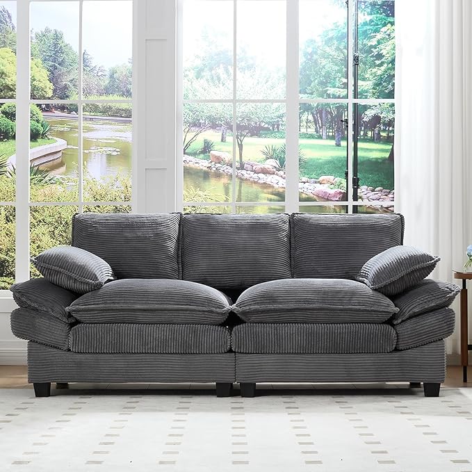 83" Loveseat Sofa, Cloud Couches for Living Room, Comfy Corduroy Couch with Deep Seat, Love Seat Couches for Bedroom, Apartment and Office, Easy Assemble for Small Space (Grey)