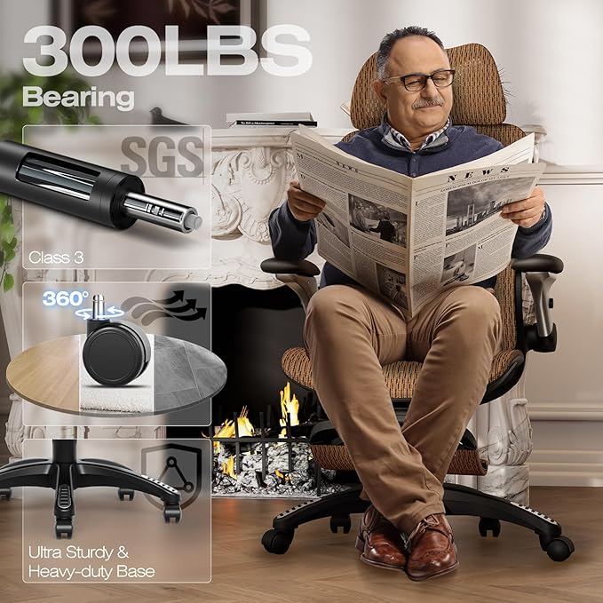 ELABEST X100 Ergonomic Office Chair with Footrest, Big and Tall Home Desk Chair with 5D Flip-Up Arms, Adjustable 3D Lumbar Support,High Back Rolling Computer Chair, Swivel Mesh Chairs