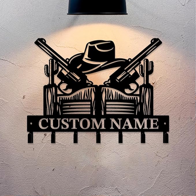Personalized Custom Name West Cowboy Keys Hooks,Metal Cowboy Art Clothes Keys Hooks,Metal Cowboy Lover Wall Home Storage Decorative Keys Hooks,Key Holder Hooks for Wall (Style D)
