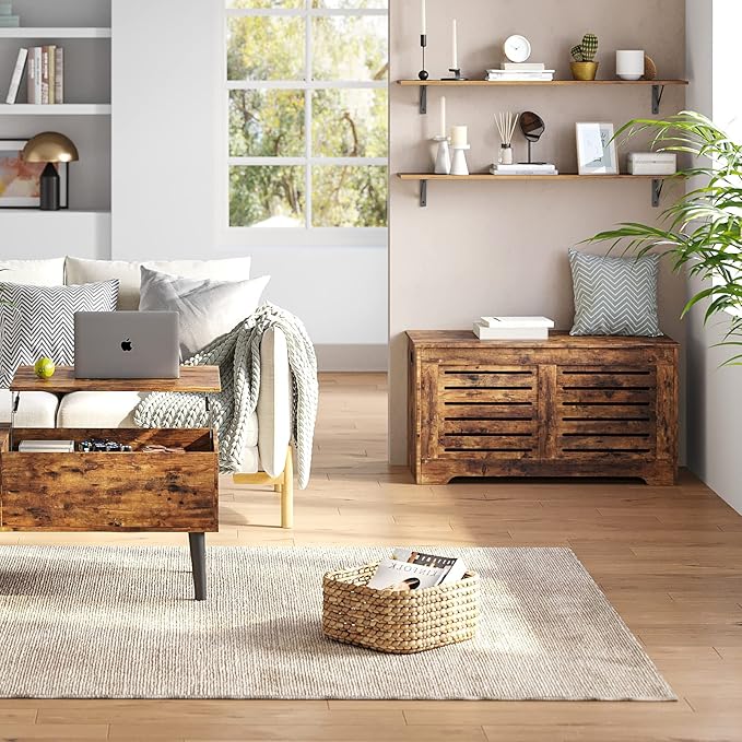 DINZI LVJ Long Wall Shelves, 47.3Inch Floating Shelves Set of 2, Extra Large Wall Storage Ledges with Sturdy Metal Brackets for Living Room, Bathroom, Bedroom, Kitchen, Rustic Brown