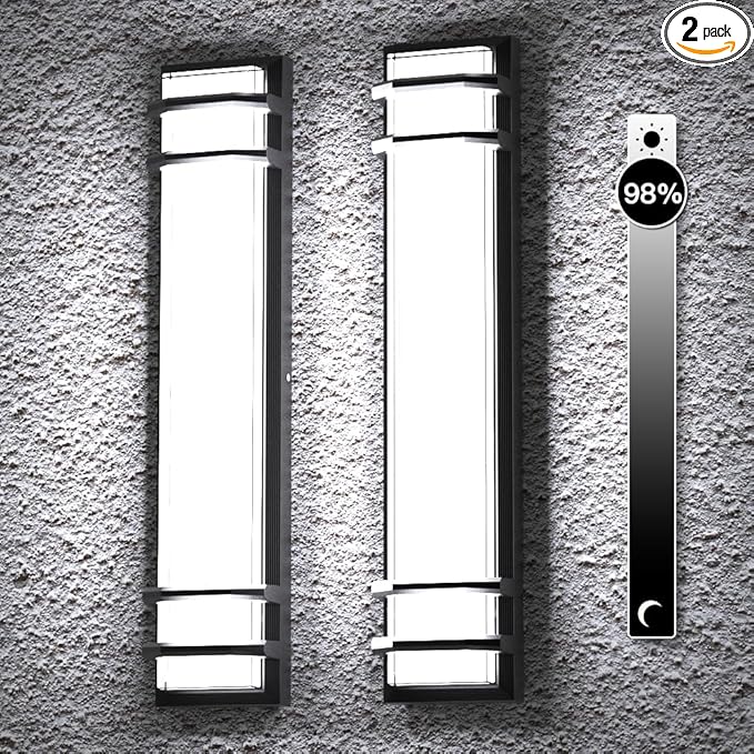 Sytmhoe 2Packs 6000K Outdoor Wall Lights, 23.6in LED 10%-100% Dimmable Modern Porch & Patio Wall Light Fixture, Black Exterior Sconce Wall Mounted Lights for Garage Living Room Courtyard House(6000K)