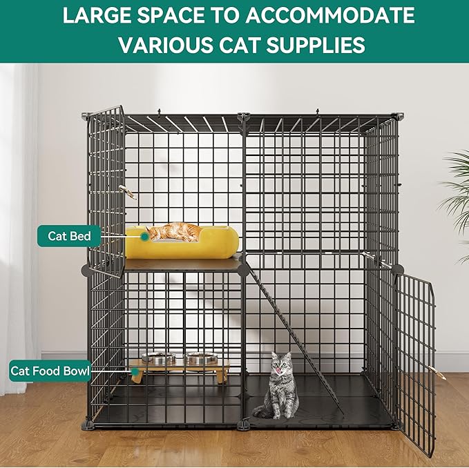 YITAHOME 2-Tier Cat Cage Indoor Outdoor: 28" L x 28" W x 28" H DIY Cat Enclosures Kitten Cage Pet Playpen Metal Kennel for 1-2 Cats Small Animals Ferret Kitty Squirrel