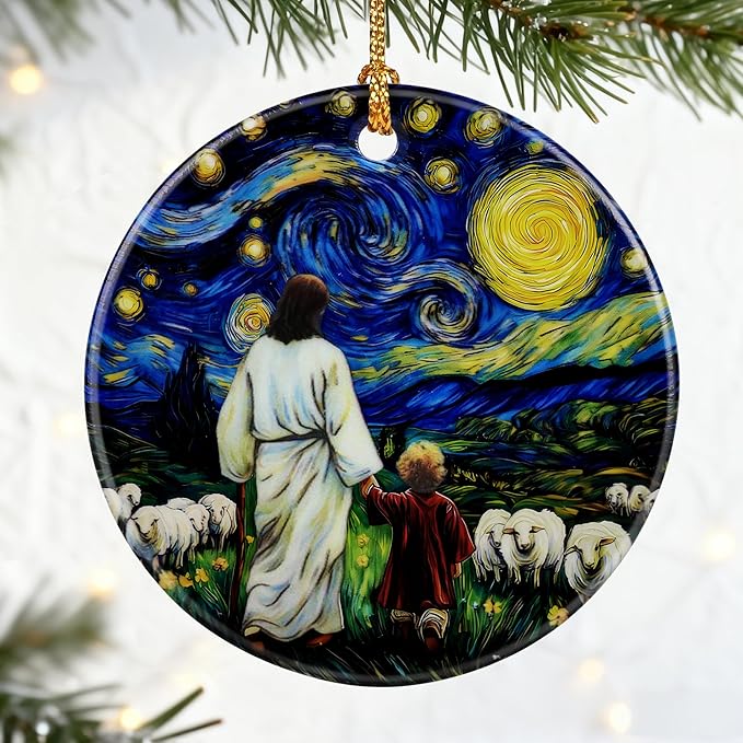 Jesus with Child Ornament, Starry Night Ornament, Christmas Ornaments, Christmas Tree Decorations, Christian Home Decor, Christian Gifts, Religious Gifts for Her or Him, Gift Exchange & Gift Idea