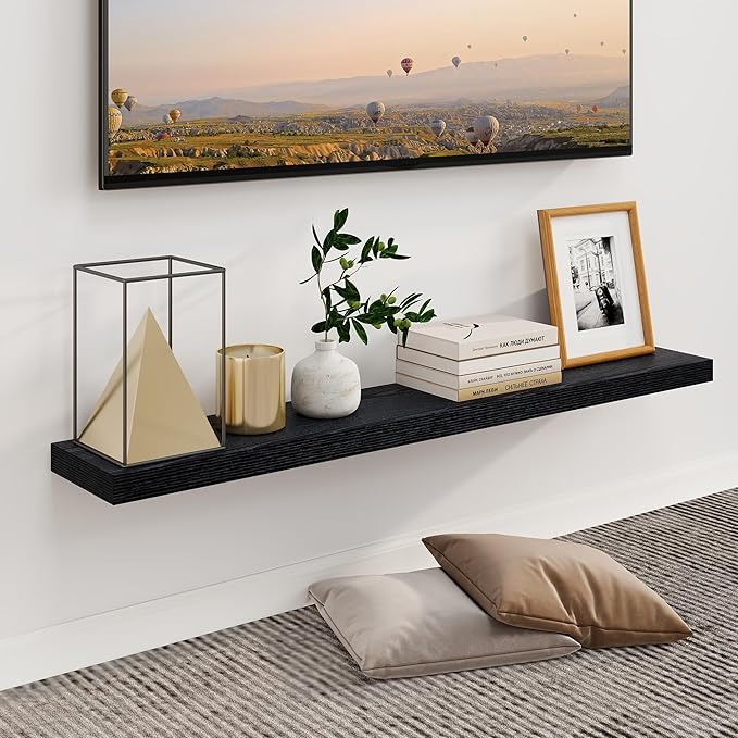 Fun Memories Floating Shelves for Wall, 48Inch Long Floating Shelves Set of 1, Hanging Shelf with Invisible Brackets, Wood Shelves for Living Room, Bedroom, Kitchen, Black