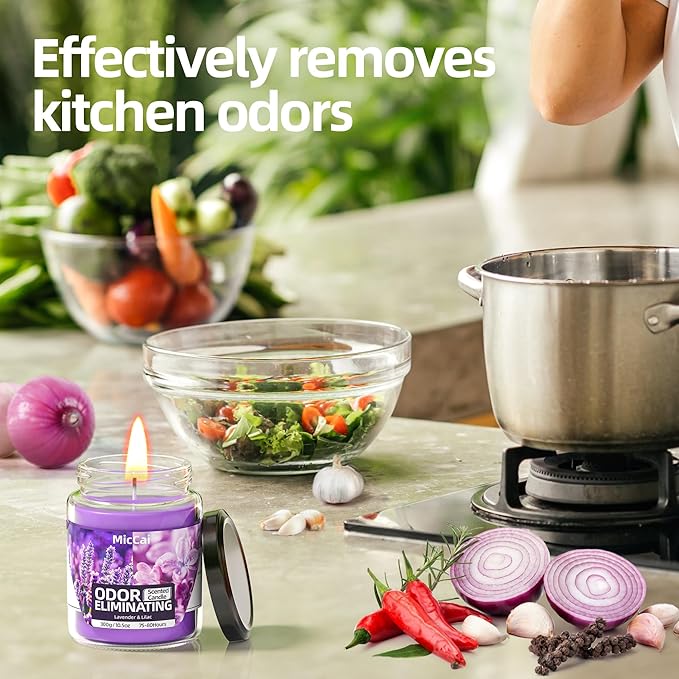 Lavender & Lilac Blossom Odor Eliminating Candles for Home Scented, Eliminates 99% of Pet, Smoke, Food and Other Smells Quickly, Highly Scented Candle, Premium Soy Candles Set for Women