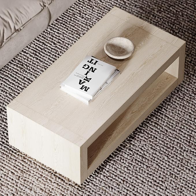 Maven Lane Artemis Coffee Table – 18 Inch Rectangle Table with Storage – White Solid Wood – Ideal for Living Room and Lounge