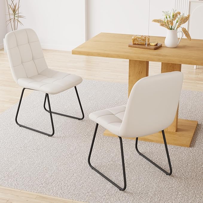 Dining Table Set for 4-6 People, 46 Inch Modern MDF Oak Kitchen Table with 4 Faux Leather Chairs, Rectangular Dining Room Table Set for Home, Small Spaces, Breakfast Nook (Oak Table + 4 White Chairs)
