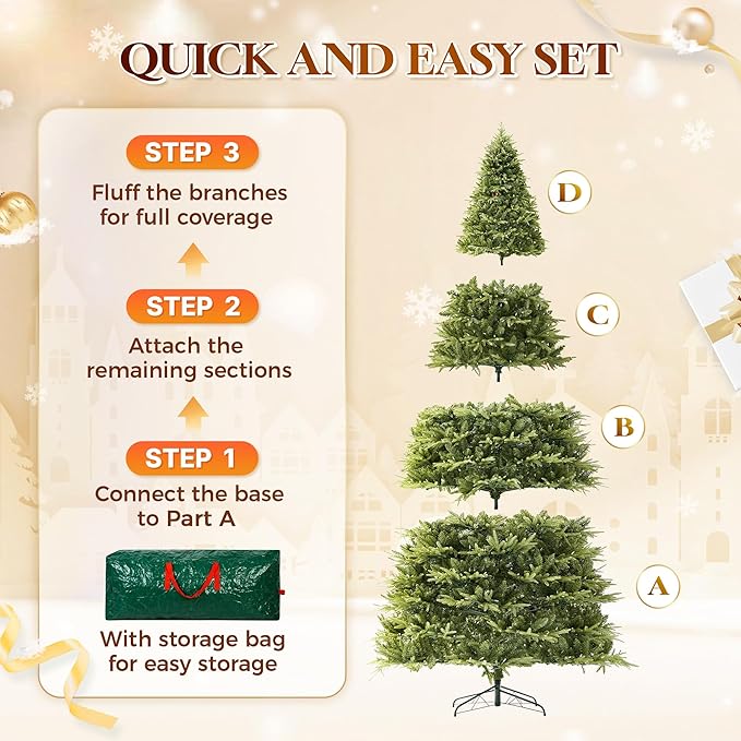 HOLLO STAR 9 ft Prelit Christmas Tree with 1200 LED Lights, App Control, Aspen Artificial Christmas Tree, Multi-Color RGBW Lights, 4432 PE & PVC Branch Tips, for Home, Party