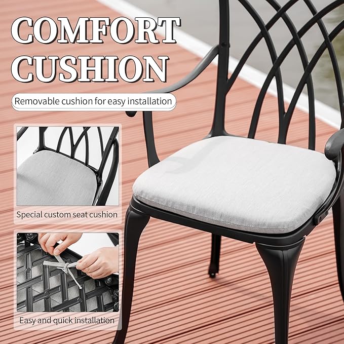 3 Piece Patio Bistro Set with Cushions, Outdoor Bistro Table and Chairs Set of 2 with Umbrella Holes, All Weather Bistro Table Set for Garden Porch Pools