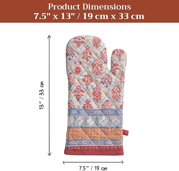 Maison d' Hermine Oven Gloves 100% Cotton Oven Mitt 7" x 13" with Loop Heat Resistant BBQ Cooking Gloves for Thanksgiving Christmas Decorations Baking Handling Hot Pans (Pack of 1, Romane)