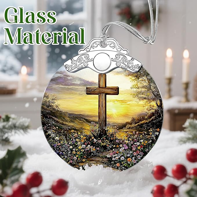 Cross Sunset Ornament, Christian Christmas Ornament, Religious Christmas Decor, Christian Home Decor, Gifts for Christians, Religious Gifts, Gift Idea, Easter & Xmas Gift