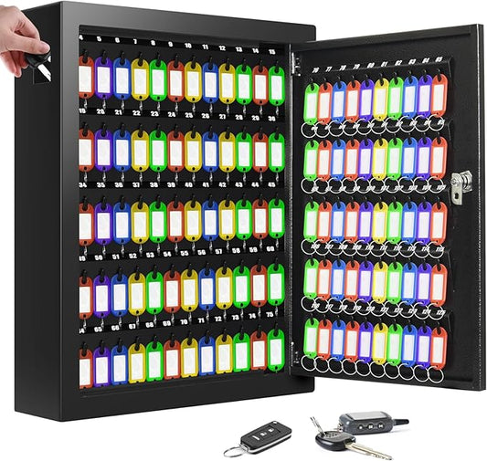 125 Keys Key Lock Box Wall Mount, Anti-Theft Key Organizer with Colored Key Tags and Key Drop Slot, Conveniently Key Cabinet for Car Garage House Rental Office Business