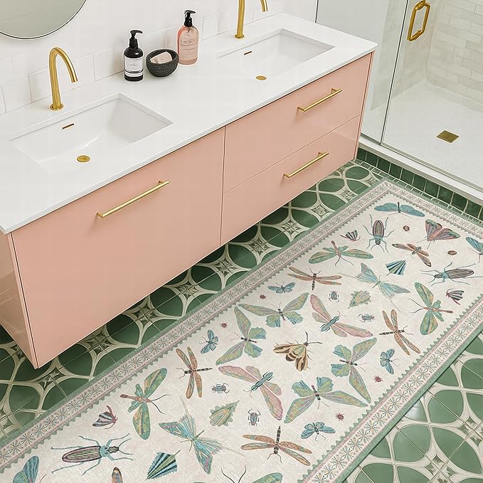 Mint Green Washable Bathroom Rug - 2x4 Small Kitchen Rugs for Front Door Indoor Entrance, Low Pile Stain Resistant, Colorful Cool Aethestic