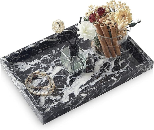 Marble Bathroom Tray,Pure Natural Vanity Tray,Marble Tray for Kitchen Counter Non-Ceramic/Non-Resin,Stone Trays 12 x 8 inch