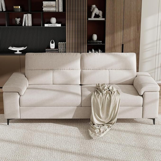 88.97" Modern Couches for Living Room, Deep Seat Sofa with 8”Cushion, Comfy 2-Seater Chenille Loveseat Sofa with Convertible Armrest, Removable Sofa Cover, High Leg (Beige)