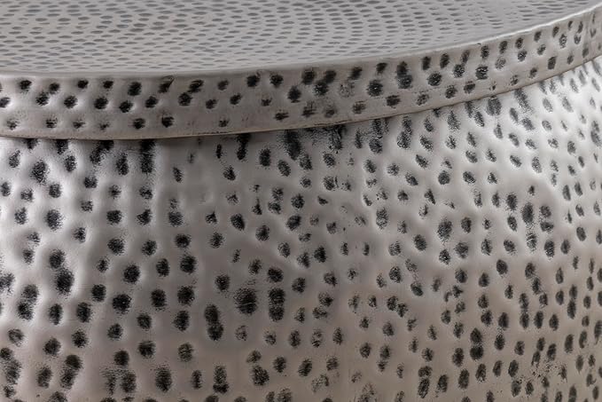 Albany Living Modern Round Aluminum Hammered Embossed Texturing, Metal Drum Coffee Table with Removable Lid for Storage,Fully Assembled, for The Living Room and Bedroom, Gray