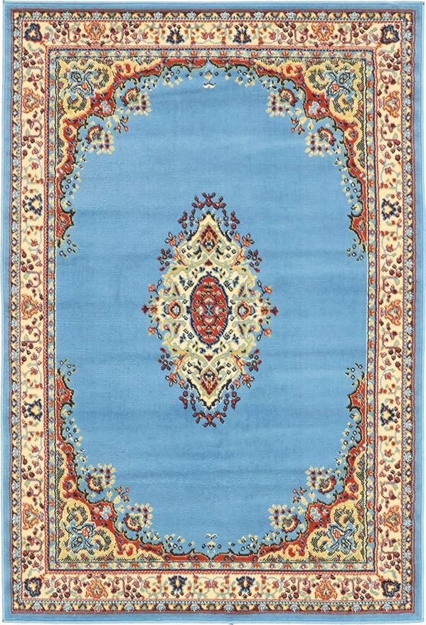 Unique Loom Reza Collection Traditional Persian Style Area Rug, 4 x 6 ft, Light Blue/Ivory