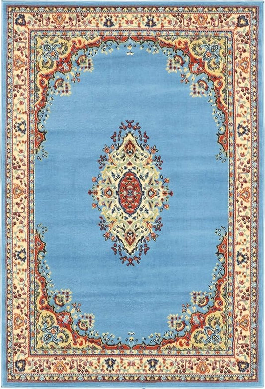 Unique Loom Reza Collection Traditional Persian Style Area Rug, 4 x 6 ft, Light Blue/Ivory