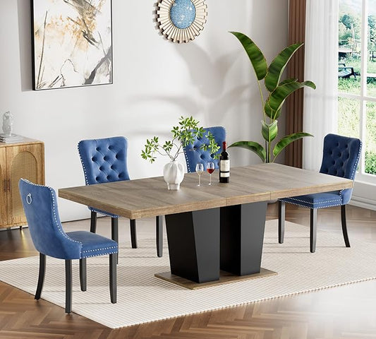 Goujxcy 5-Piece Extendable Dining Table Set for 4-8 People 63-78 Inch Kitchen Table Set with 4 Velvet Upholstered Chairs Farmhouse Rectangular Dining Room Table Set for Kitchen Dining Room Apartment