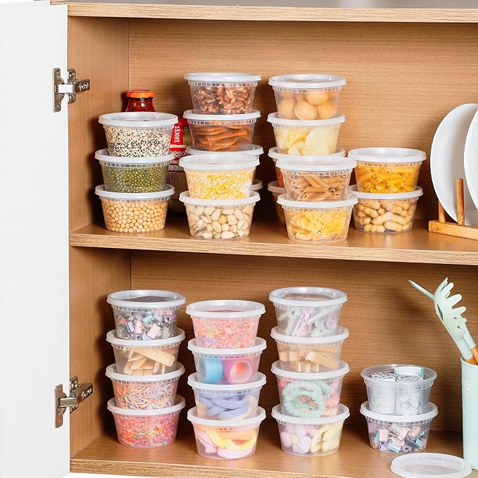 AOZITA 32 Sets 16 oz Plastic Deli Food Containers With Lids, Airtight Food Storage Containers, Freezer/Dishwasher/Microwave Safe, Soup Containers For Takeout Meal Prep Storage