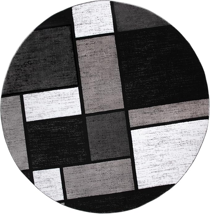 Rugshop Contemporary Modern Boxes for Home Office,Entryway,Living Room,Bedroom,Kitchen Non Shedding Round Area Rug 8' Gray