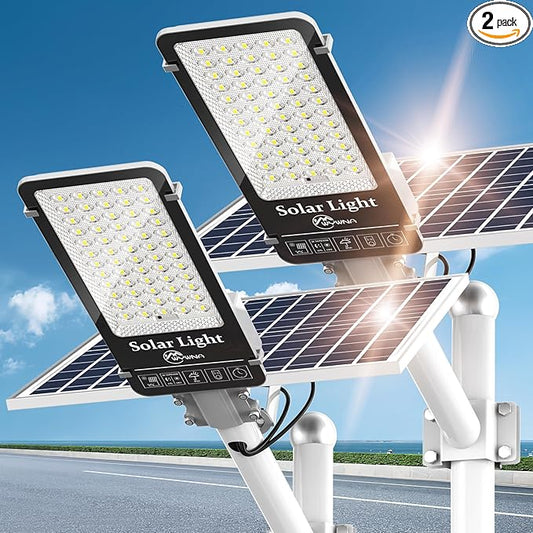 10000W Solar Street Lights Outdoor - 6500K Solar Parking Lot Lights Commercial Dusk to Dawn, Heavy Duty Split Type LED Solar Street Light Remote Control, Street Lights Solar Powered for Yard (2Pack)