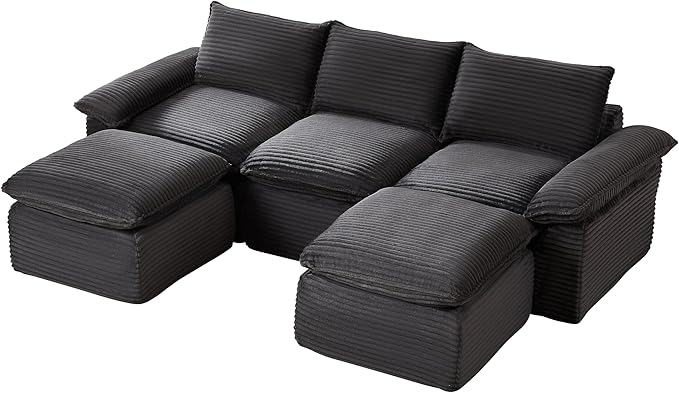 113.03" Sectional Couches for Living Room Modern Modular Sofa with U-Shape Couchs Upholstered Corduroy Boneless Couch Deep Seat Cloud Couch with Ottoman, No Assembly Required, Dark Gray