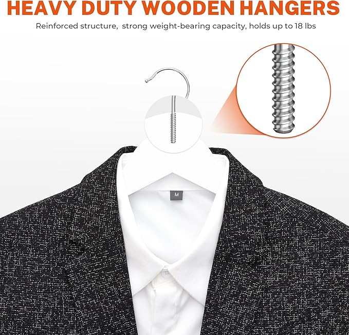 HOUSE DAY Wooden Hangers with Clips 12 Pack, Heavy Duty White Wood Pants Hanger, Premium Skirt Hanger with Adjustable Clips, Solid Clip Hangers for Suit, Blouse, Dress, Coat, Jacket, Bottom