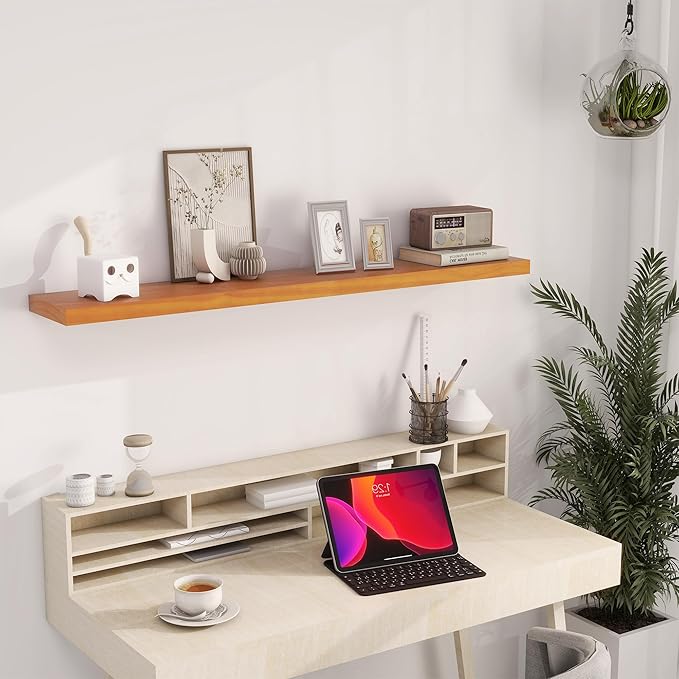 Vivelove Solid Wood Floating Shelves 48 Inches Long, 8”Deep x 1.4” Thick Wall Shelves for Bathroom, Living Room, Kitchen, Bedroom, Office, Rustic Farmhouse Home Decor, Set of 1 - Honey Oak