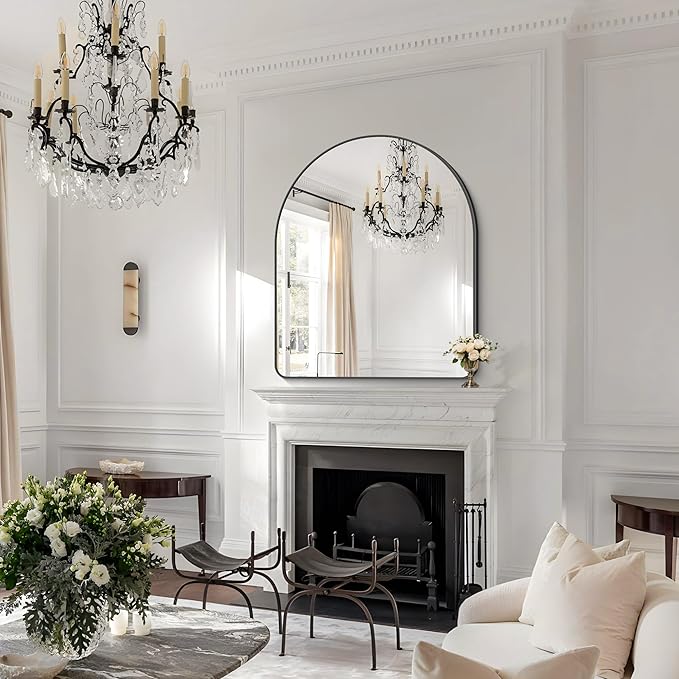 Arched Bathroom Mirror, 40"x48" Black Arched Mirror for Bathroom, Wall Mounted Mirror, Black Vanity Wall Mirror w/Metal Frame for Bedroom, Entryway, Living Room, Vertically Hanging