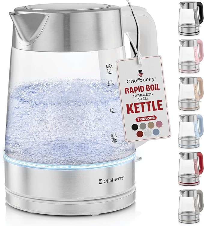 Electric Kettle for Boiling Hot Tea & Water | 1.8L Stainless Steel Borosilicate Glass Boiler With No Plastic, Automatic Shutoff, BPA Free, Fast Heating Technology