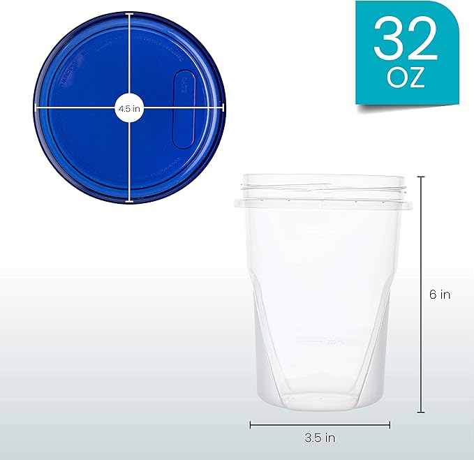 PLASTICPRO [32 oz 3 Pack] Twist Top Deli Containers Clear bottom With blue Top Twist on Lids Reusable, Stackable, Food Storage Freezer Container