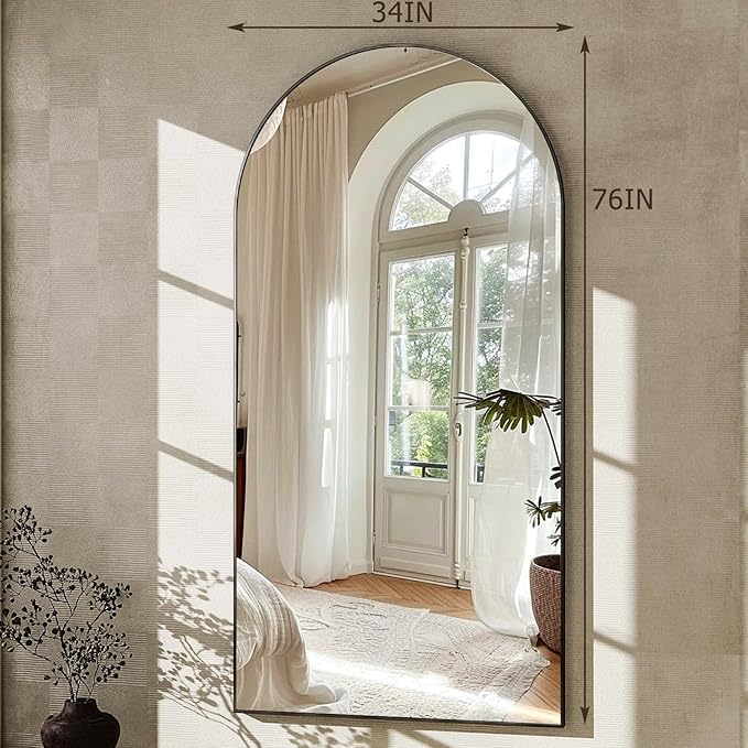 GLSLAND-34x76 inch Wall Mount Arched Full Length Mirror-Aluminum Alloy Frame High Definition-Full Body Mirror for Bedroom or Living Room,Black