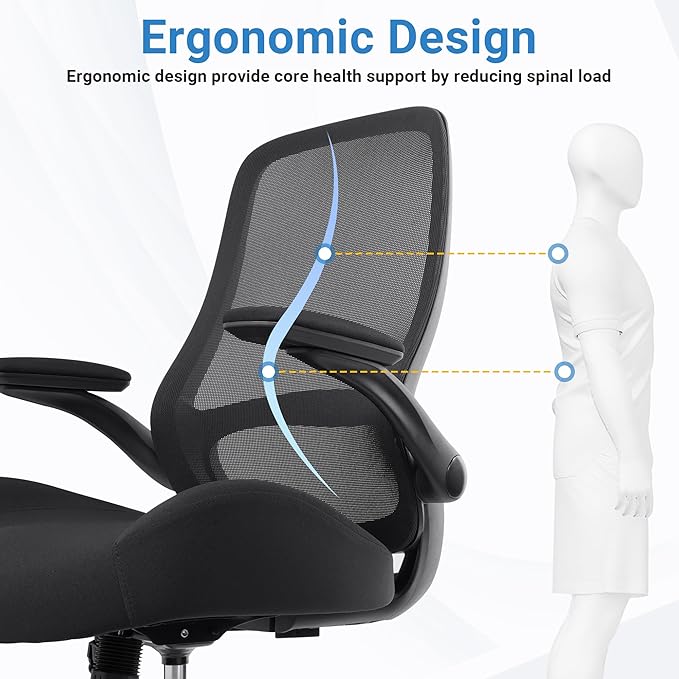 HYLONE Big and Tall Office Chair, Heavy Duty Ergonomic Desk Chair with Adjustable Armrests, 5" Thickened Seat Home Office Computer Chairs for Long Hours Mesh Executive Chair(Black)