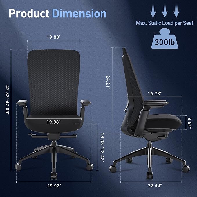 COLAMY Ergonomic Mesh Office Chair, Computer Executive Desk Chair, Ergonomic Office Chair Lumbar Support with Flexible Backrest, Slide Seat, Darkblue