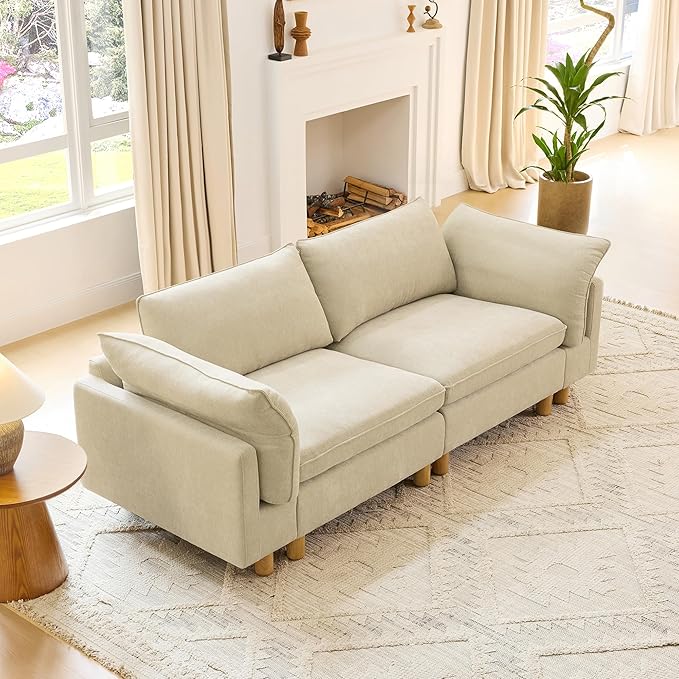 CHITA 92" Super Large Sectional Couches for Living Room, Modular Cloud Couch Sectional Sofa, Premium Fabric Couches, Down Filled, High Density Foam, Chenille in Beige, 2 Seater Loveseat