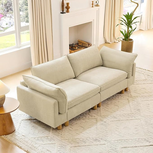 CHITA 92" Super Large Sectional Couches for Living Room, Modular Cloud Couch Sectional Sofa, Premium Fabric Couches, Down Filled, High Density Foam, Chenille in Beige, 2 Seater Loveseat