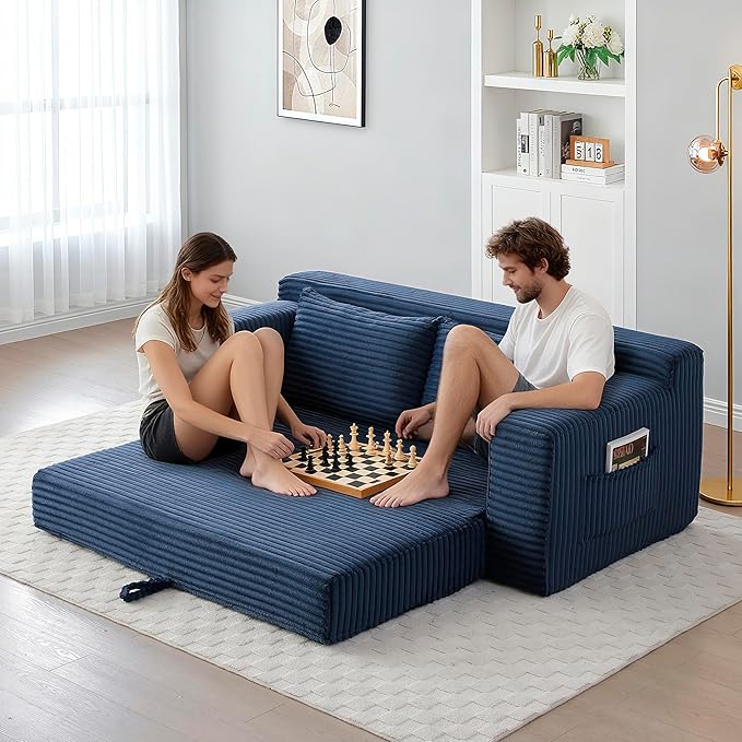 73" Cloud Loveseat Sofa Couch in a Box, 2 Seater Boneless Couch, Convertible Pull Out Sofa Bed with Pillows, No Assembly, Memory Foam, Modern Small Couches for Small Spaces (A-Blue)