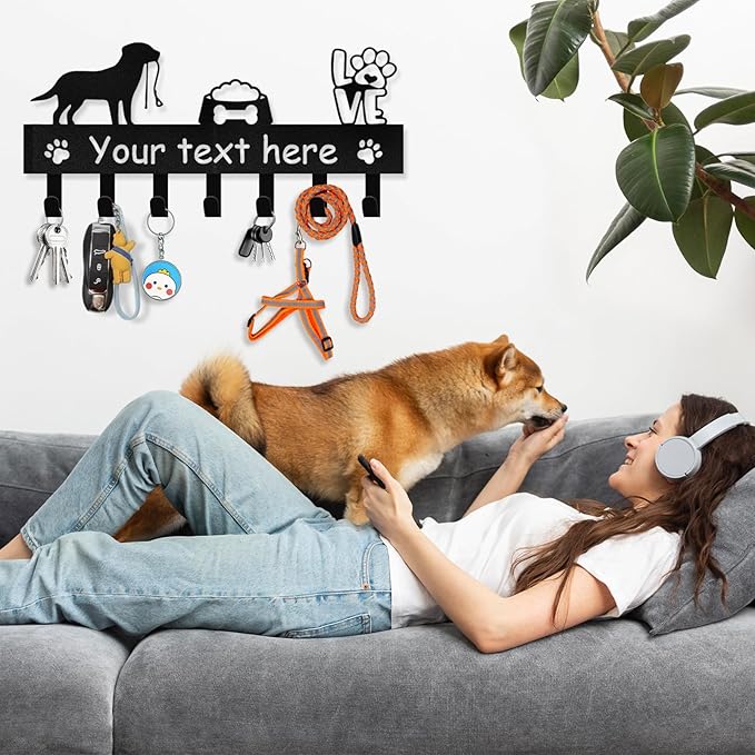 Personalized Dog Leash Holder for Wall - Dog Stuff Storage Organizer, Custom Name Key Holder Wall Mount, Metal Dog Leash Hooks for Wall Decorative, Key Rack Gift for Dog Lovers, Dog Room Decor