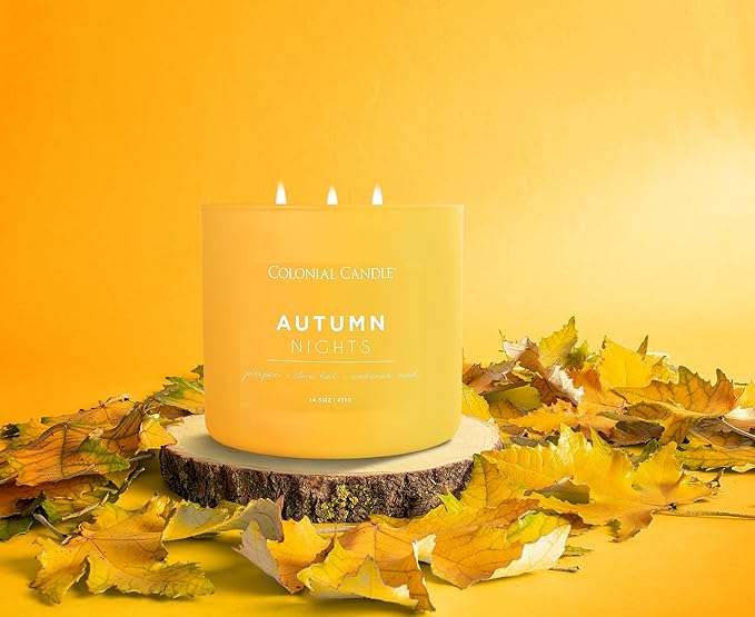 Colonial Candle Autumn Nights Scented Jar Candle, Pop of Color Collection, 3 Wick, Yellow, 14.5 oz - Up to 60 Hours Burn (Pack of 2)