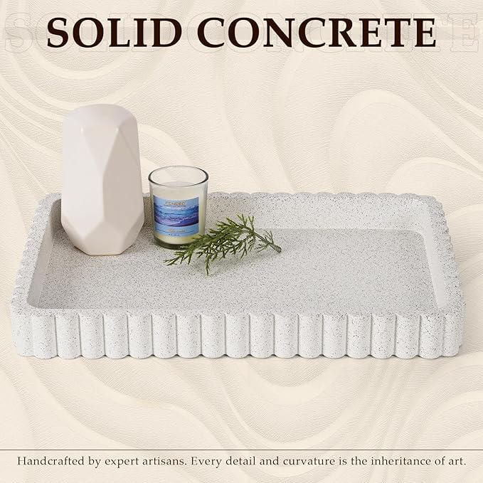 Concrete Decorative Tray for Coffee Table Decor, 14" Coffee Table Tray Ottoman Tray Table Centerpieces, Rectangular Modern Decorative Trays for Home Decor, Living Room, Entry, Granite
