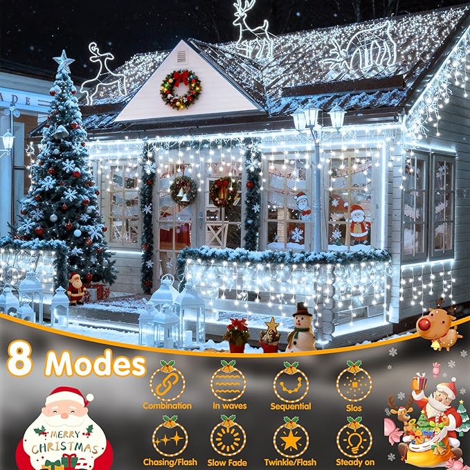 Hezbjiti Christmas Lights Decorations Outdoor, 1600LED 164FT Ice Fairy Lights 8 Modes 320 Drops Fairy String Lights for Christmas Decor Eaves Party Yard Garden
