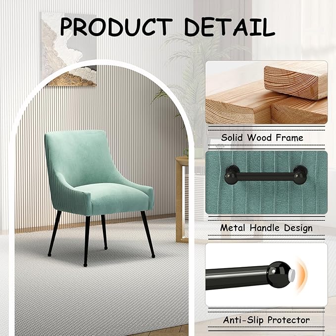 Velvet Dining Chairs Set of 6,Green Upholstered Living Room Chairs with Black Metal Legs, Modern Tufted Accent Chairs for Living Room, Study Room, Kitchen