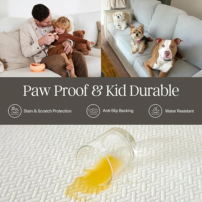 Nolan Interior Magic Sofa Cover - Classic Jacquard Chaise Couch Cover - Pet Proof, Easy Install, Stretchy Slipcover - Medium, Cinnamon Brown