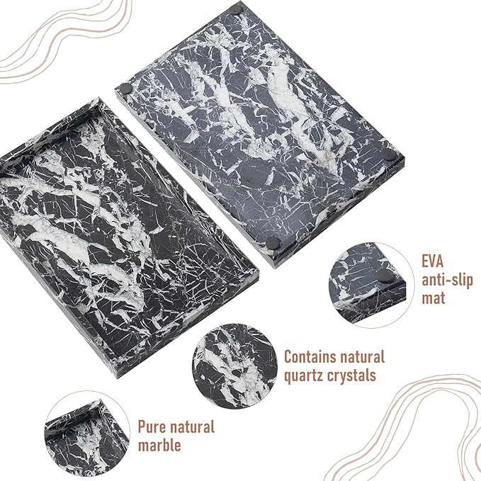 Marble Bathroom Tray,Pure Natural Vanity Tray,Marble Tray for Kitchen Counter Non-Ceramic/Non-Resin,Stone Trays 12 x 8 inch