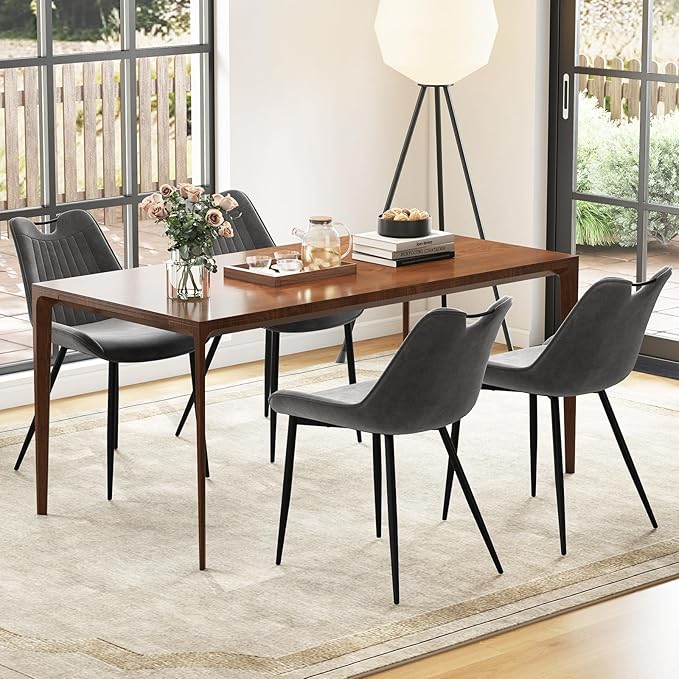 Giantex Dining Chairs Set of 4, Soft Velvet Upholstered Kitchen Dining Room Chairs w/Handle, Metal Legs, Curved Back, Modern Armless Accent Side Chair for Living Room, Restaurant (Velvet Gray)