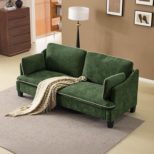 VINGLI 84" W Oversized Comfy Love Seat with Two Seats, Extra Deep Seat Piping Design Loveseat Couch with Two Pillows, Linen Fabric Modern Small Sofa for Small Living Room, Apartment, Bedroom, Green