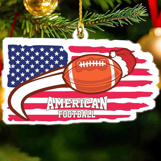 American Flag Football Christmas Ornaments 2025 - Acrylic Football Ornaments for Christmas Tree - US Flag Sports Themed Hanging Decor for Friends, Sport Player, Coaches, Teammates, Fans, Enthusiasts