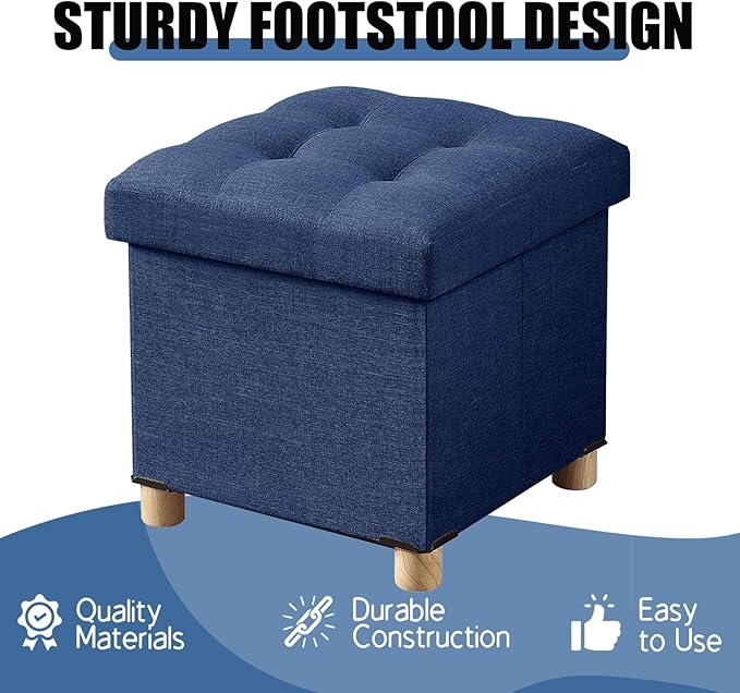 BRIAN & DANY Small Ottoman with Storage, Foot Stool Ottoman Storage Cube, Foot Rest for Couch with Legs, Navy Blue 15" x 15" x 15"