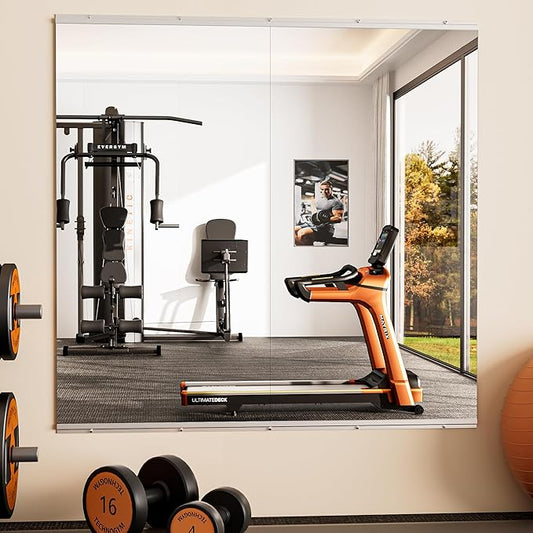 Keonjinn Home Gym Mirror, 48" x 24" - 2PCS Workout Mirrors for Home Gym, Frameless Tempered Glass, Full Body Wall Mirrors for Fitness Exercise, Yoga Room, Dance Studio, Bedroom, Garage